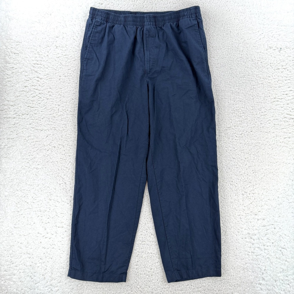 Uniqlo Chino Pants Mens XL Blue Relaxed Fit Cotton Linen Elastic Baggy Casual